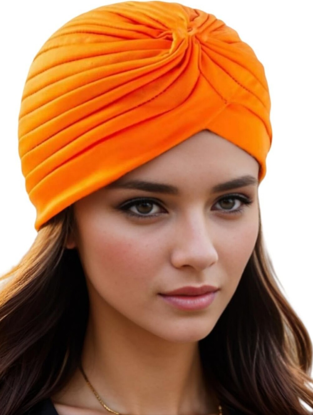 Orange Pleated Turban Beanie Hat Head Wrap Pre-Tied Knot Twist Boho